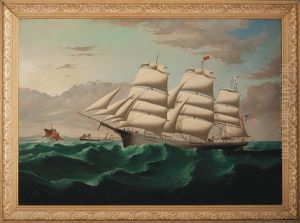 The American Clipper Ship "kendrick Fish" Approaching Fastnet Rock by Charles J. Waldron