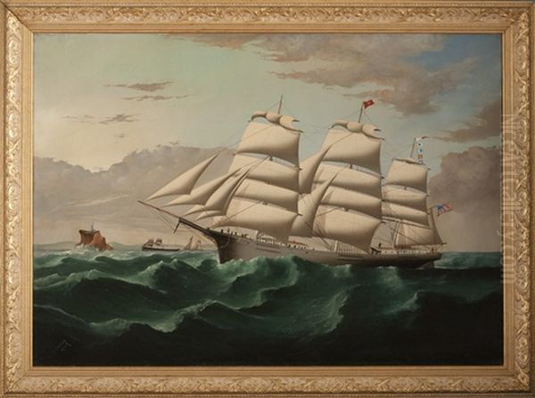 The American Clipper Ship Kendrick Fish Approaching Fastnet Rock - view 1