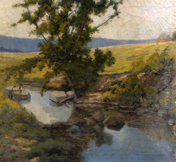 Foreground Stream With Sunny Hillside Landscape - view 1