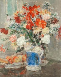 Still Life Of Mixed Flowers In A Blue Vase Still Life Of Mixed Flowers In A Blue Vase