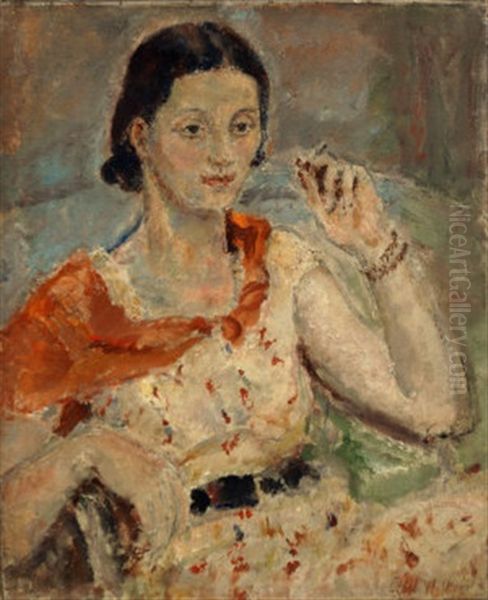 Dark Young Woman Smoking - view 1