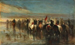 Arab Horsemen Crossing A River Arab Horsemen Crossing A River