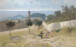 Picking Olives Above An Italian Village
