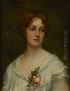 A Portrait Of A Young Woman, Bust-length, In A White Dress