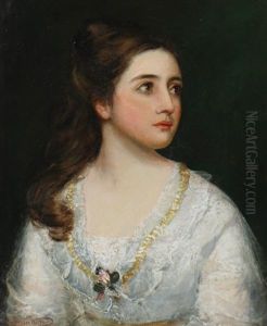 Portrait Of A Young Woman Wearing A Lace And Blue Silk Gown