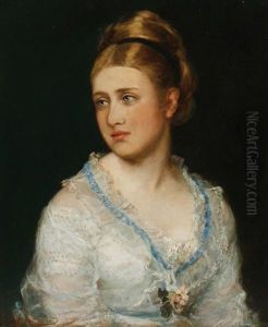 Portrait Of A Young Woman Wearing A Lace And Blue Silk Gown by John Hanson Walker