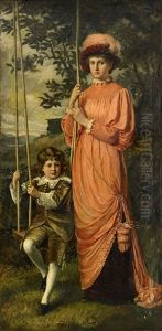 Portratt Av Gosse Och Ung Kvinna I Parklandskap by John Hanson Walker
