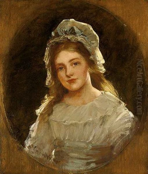 Portrait Of A Girl (the Artist's Daughter Dorothy?) Wearing A White Dress And Bonnet, And A Blue Sash - view 1