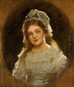 Portrait Of A Girl (the Artist's Daughter Dorothy?) Wearing A White Dress And Bonnet, And A Blue Sash