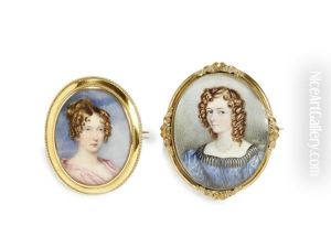 A Portrait Miniature Of A Lady Wearing A Pink Stole, Her Blonde Hair Curled And Upswept. (+ Another; 2 Works)