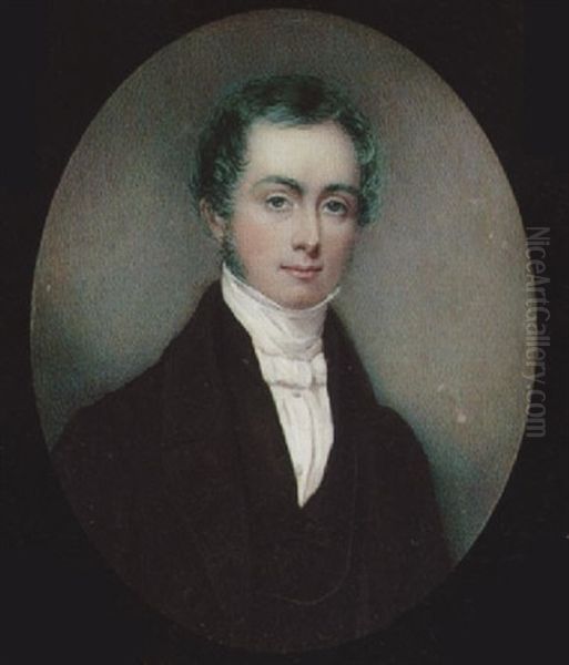 A Young Gentleman With Side-whiskers, Wearing Black Coat, Waistcoat, White Chemise And Tied Cravat - view 1