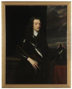 Portrait Of A Gentleman In Armour And Holding A Baton by Robert Walker