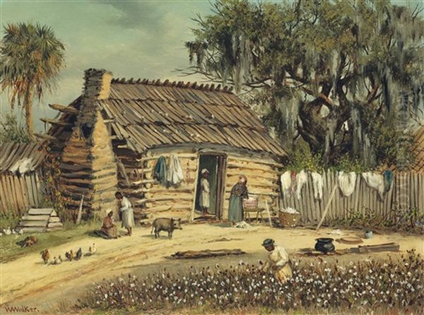 Log And Clay Cabin With Moss-covered Oak Tree And Palmetto - view 1