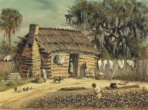 Log And Clay Cabin With Moss-covered Oak Tree And Palmetto by William Aiken Walker