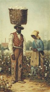 Couple In Cotton Field, Woman With Yellow Bonnet by William Aiken Walker