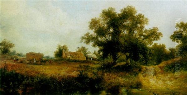 Gathering Hay On A Farm Near A River - view 1