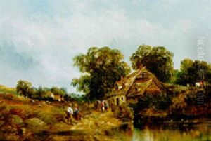 Figures Before A Village Pond by William Archibald Wall