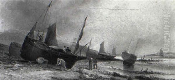 An Extensive Coastline With Beached Fishing Vessels - view 1