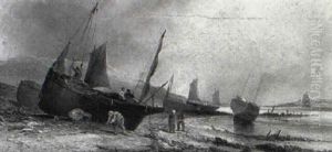 An Extensive Coastline With Beached Fishing Vessels by William Archibald Wall