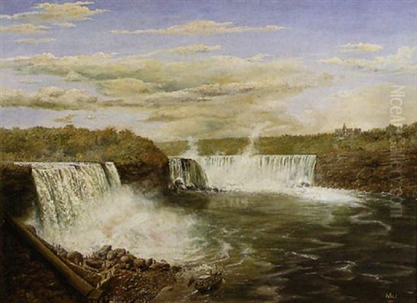 Niagara Falls With Steam Boat And Surrounding Landscape - view 1