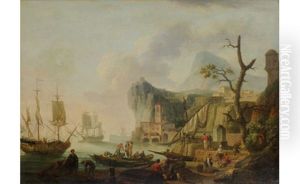 Harbor Scene With Figures At Work