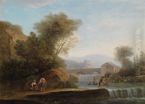Ein Wasserfall Mit Fischern Ein Wasserfall Mit Fischern