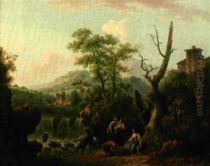 Pecheurs Pres D'une Cascade by Pierre-Joseph Wallaert