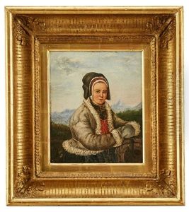 Landskap Med Kvinna I Folkdrakt by Josef Wilhelm Wallander