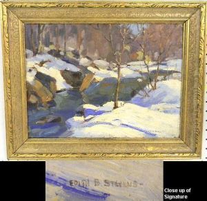 Winter Landscapewith Rocks And Stream by Edith Briscoe Stevens