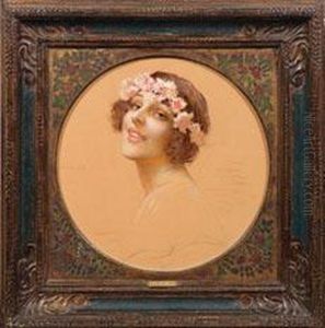 Jugendstil-portraiteiner Jungen Dame Mit Blutenkranz Im Haar by Gustave Brisgand