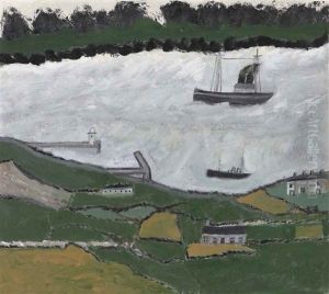 Two Steamers In An Estuary by Alfred Wallis