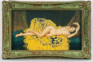 Nu Feminin A La Draperie Jaune by Gustave Brisgand