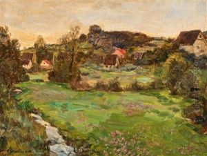 View Of A Village In A Hilly Landscape by Franz Wallischeck