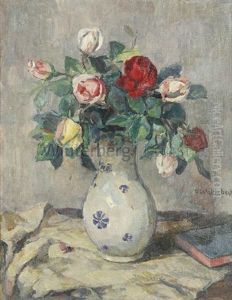 Rosenstraus In Weis-blauer Vase by Franz Wallischeck