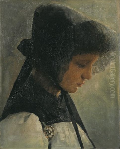 Madchenkopf In Tracht Im Profil Nach Rechts - view 1