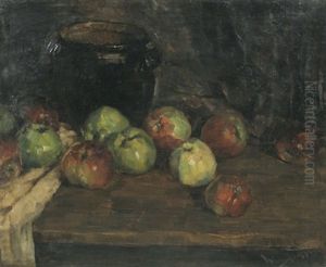 Stilleben Mit Tonkrug Und Apfeln by Franz Wallischeck