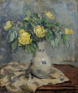 Blumenstilleben Mit Gelben Rosen by Franz Wallischeck