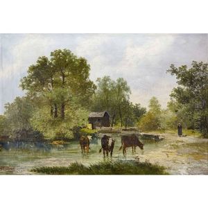 Kuhe An Der Tranke by Anton Wallner