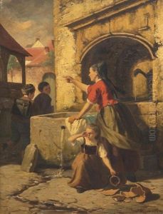 Scene A La Petite Fille Au Pot Casse Avec Femme Au Lavoir Et Enfants Turbulents