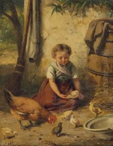 A Young Girl Playing With Chickens