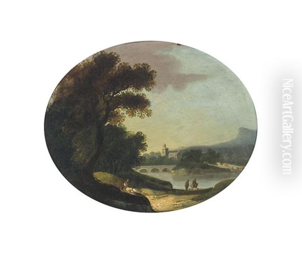 A River Landscape With Figures; And A River Landscape With A Bridge In The Distance - view 1