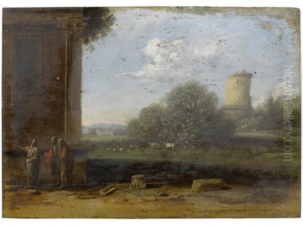 An Italianate Landscape With Figures Conversing In The Foreground - view 1