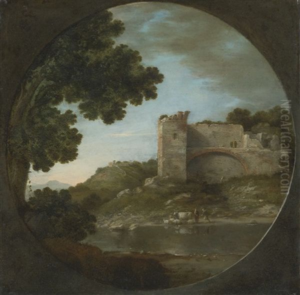 An Italianate River Landscape With Shepherds Watering Their Flock Beneath A Ruin - view 1