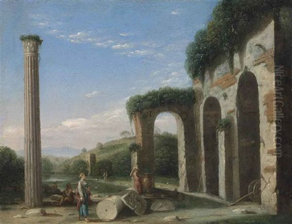 A Capriccio Of Classical Ruins With Figures Conversing In The Foreground - view 1