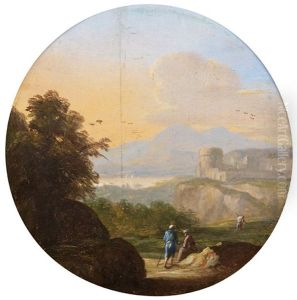 Trois Promeneurs Dans Un Paysage (+ Satyre Jouant De La Flute Dans Un Paysage; Pair)