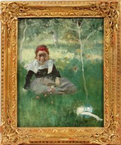 Young Girl Seated In A Pasture With Trees Young Girl Seated In A Pasture With Trees