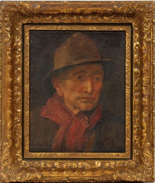 Portrait Of A Man With Hat And Red Scarf - view 1