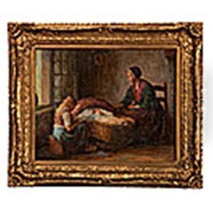 Interior Scene Of Mother With Children Interior Scene Of Mother With Children