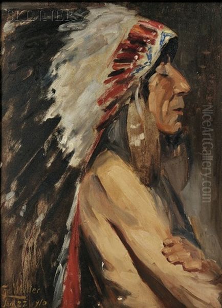 Profile Of A Native American In A Feather Headdress - view 1