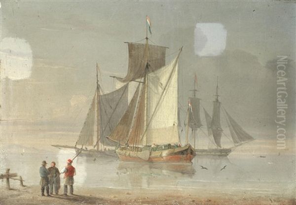 Dutch Boats In Calm Waters Off The Shore - view 1